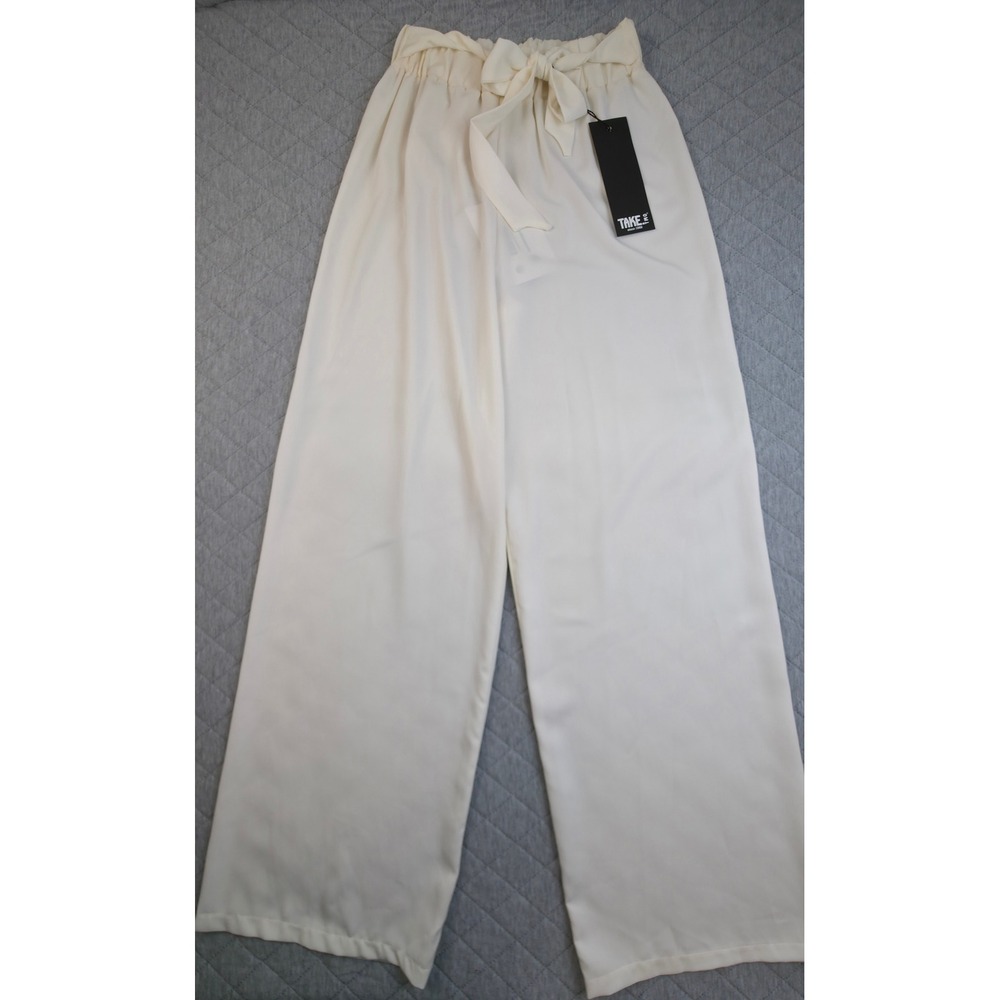 Take Two Womens Wide Leg Palazzo Pants Sz S Ivory Tie Waist Made Italy NWT